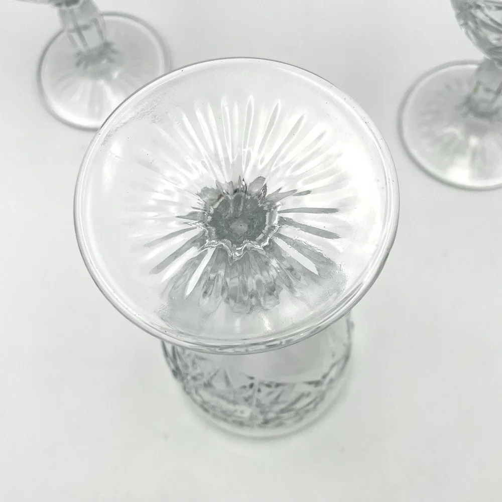 Vintage Pressed Glass‎ Goblets Starburst Pattern Water Wine Glasses Set 3
